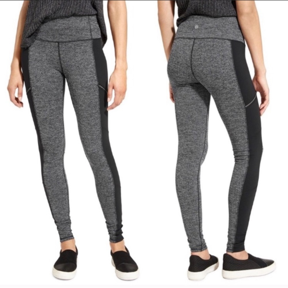 Athleta Gray and Black Criss Cross Drifter Leggings